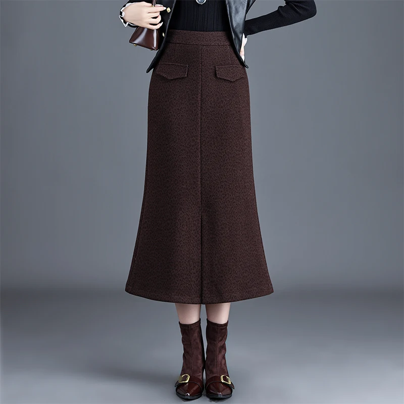 

Модная ацетатная шерстяная юбка с высокой талией и леопардовым принтом, женская юбка-миди, весна-осень-зима, новинка Sle