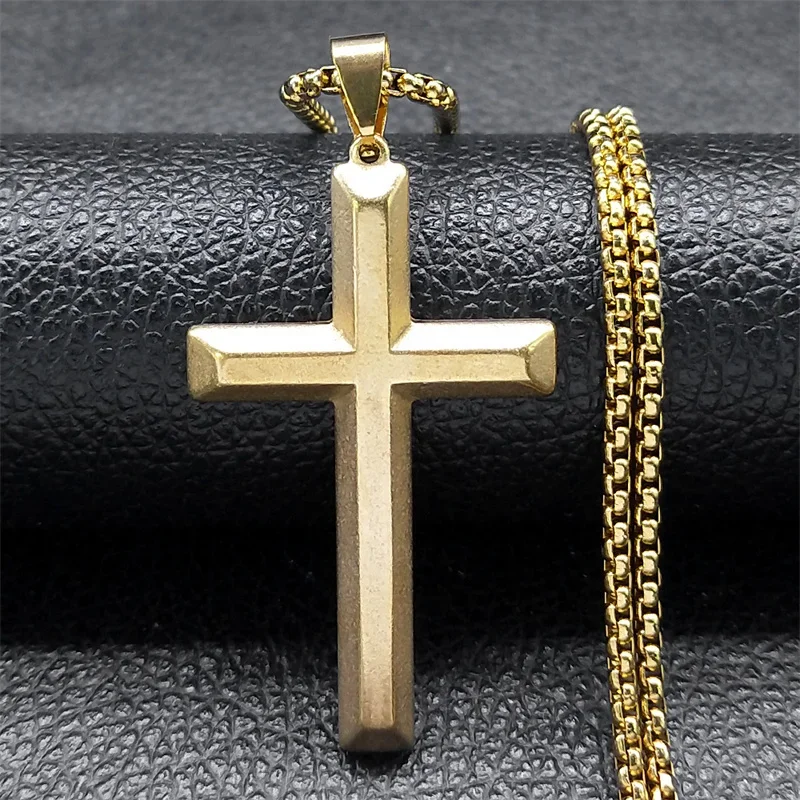 Punk Cross Pendant Necklace for Women Men Stainless Steel Black