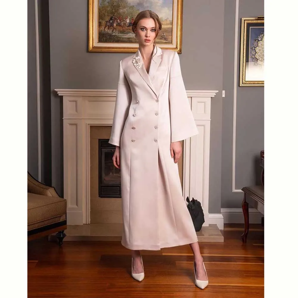 Elegant Pink Long Jackets for Women Notch Lapel Double Breasted 1 Piece Female Coats Banquet Office Lady Slim Fit Outerwear