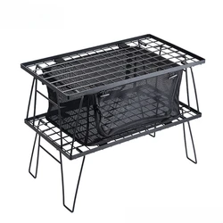 Outdoor Iron Mesh Table Splicing Multi-purpose Blackened Portable Picnic Grid Table Tea Cooking Table New