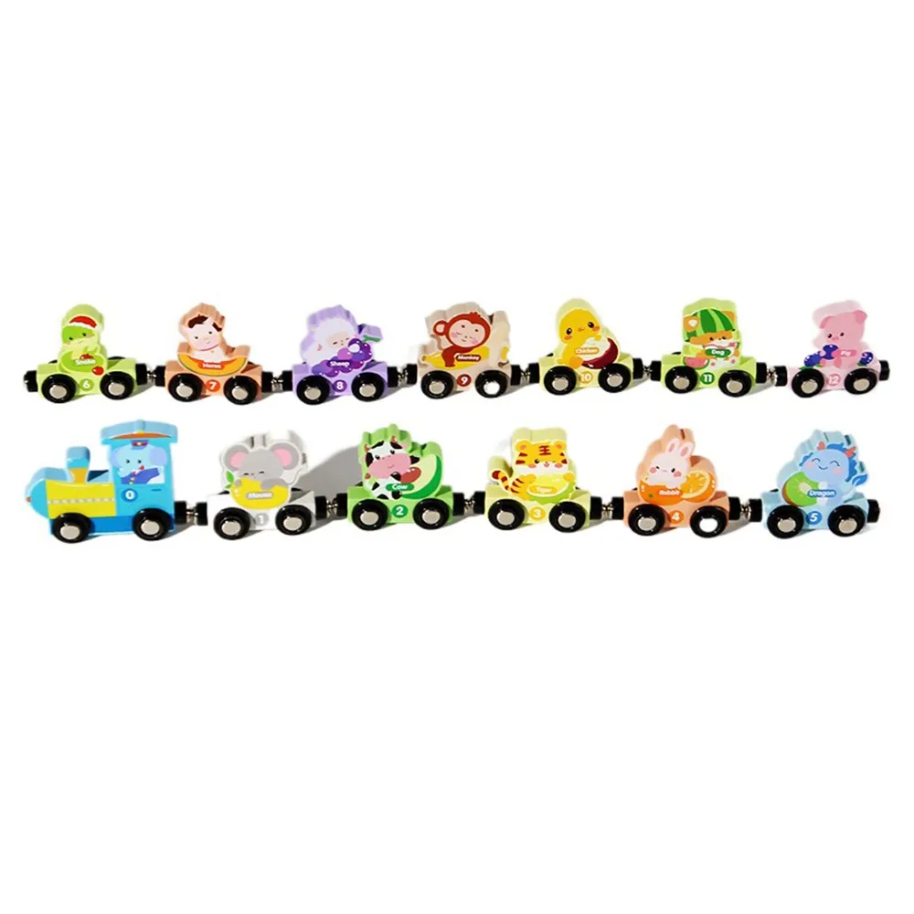 

Number /Animal/Fruits/Dinosaur Magnetic Wooden Train Toys Mathematical Operation Exercises Montessori Number Train Set