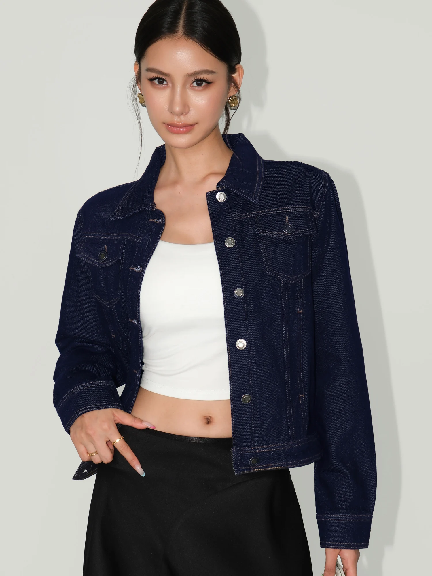 

NEVA HU Women's Denim Jaet ort High Waist Wide Leg Jeans Two Piece Set Faionable Autumn Collection