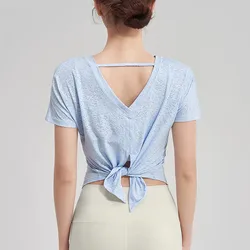 Women's Sexy Short Sleeve Yoga T-Shirt Quick-Drying Breathable Sport Top Blouse for Workout Gym Running T-Shirt