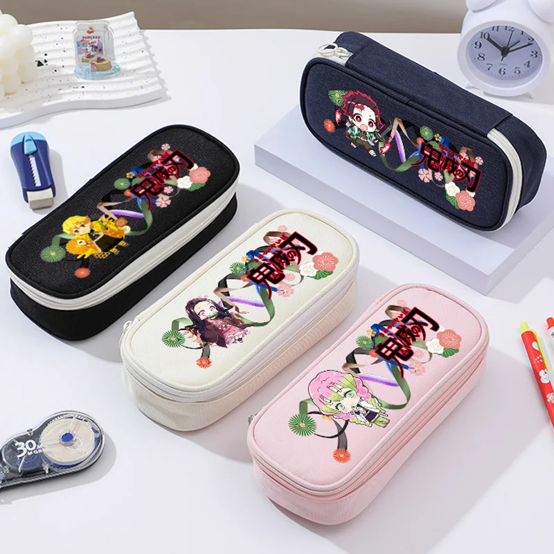 Kamado Nezuko Tanjirou Anime Multi-layer Student Demon Slayer Oxford Cloth Pencil Bag Pencil Box Stationery Storage Bag Gift view 3