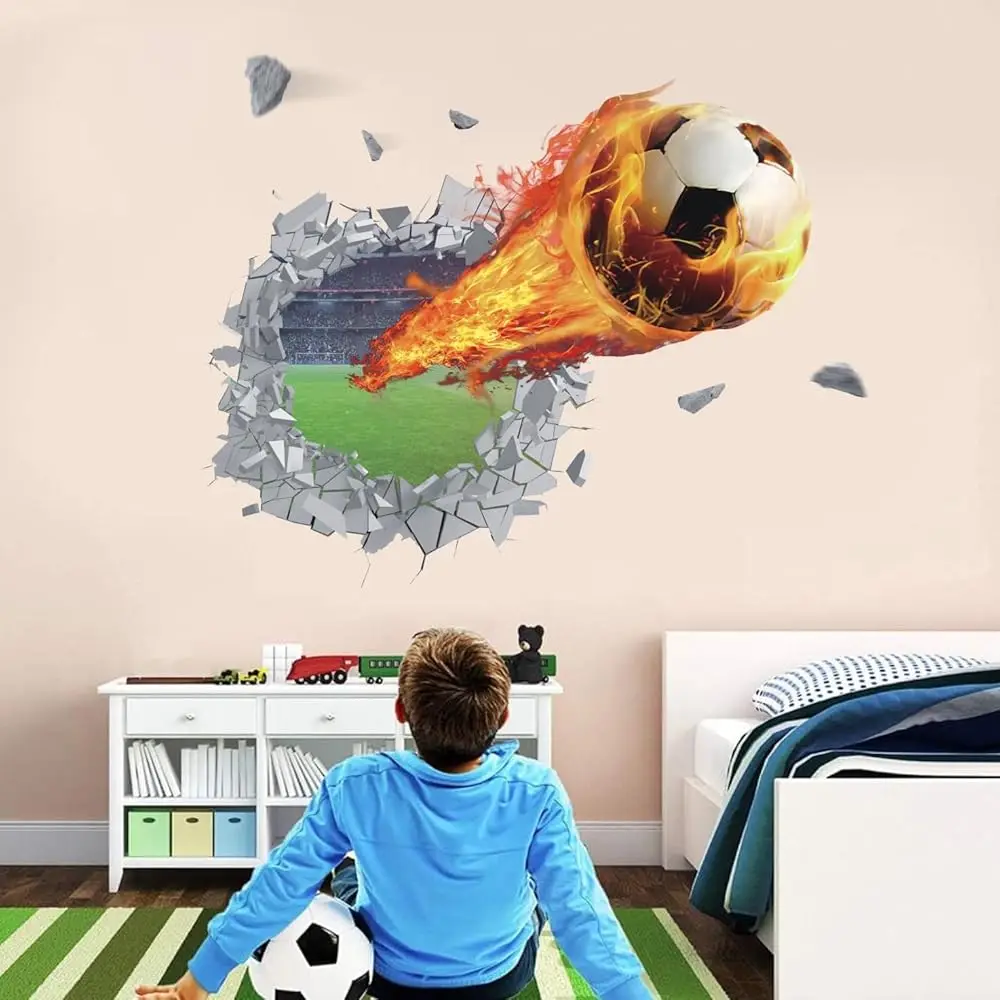 

3D Football Wall Decor - Soccer Stickers for Room Decor - Shoot for Kids Boy Classroom Bedroom Wall Decoration
