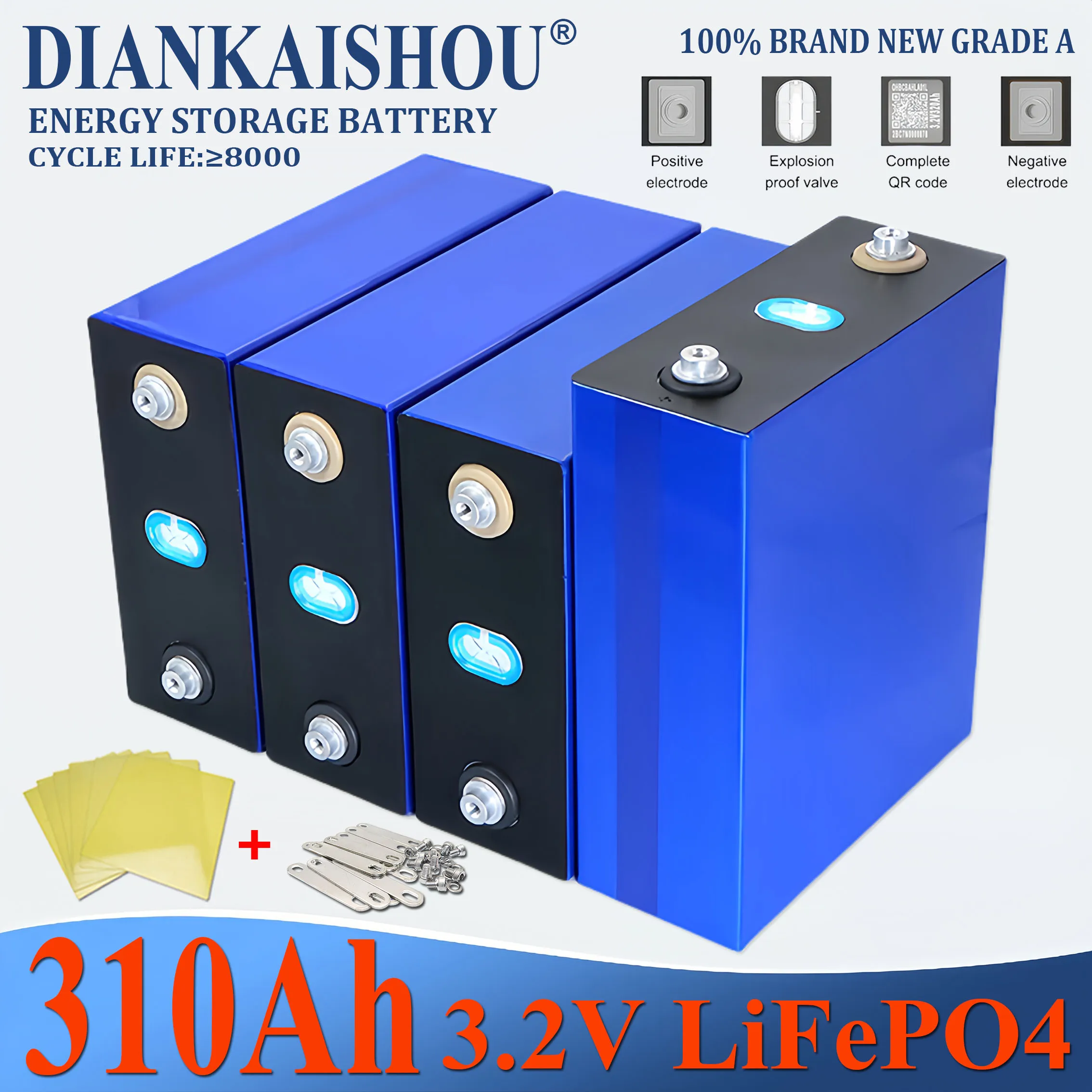 

1-16PCS New 280Ah 310Ah Lifepo4 Rechargeable Battery 3.2V Grade A 6000 Cycle Lithium Iron Phosphate Prism Solar Energy Duty Free