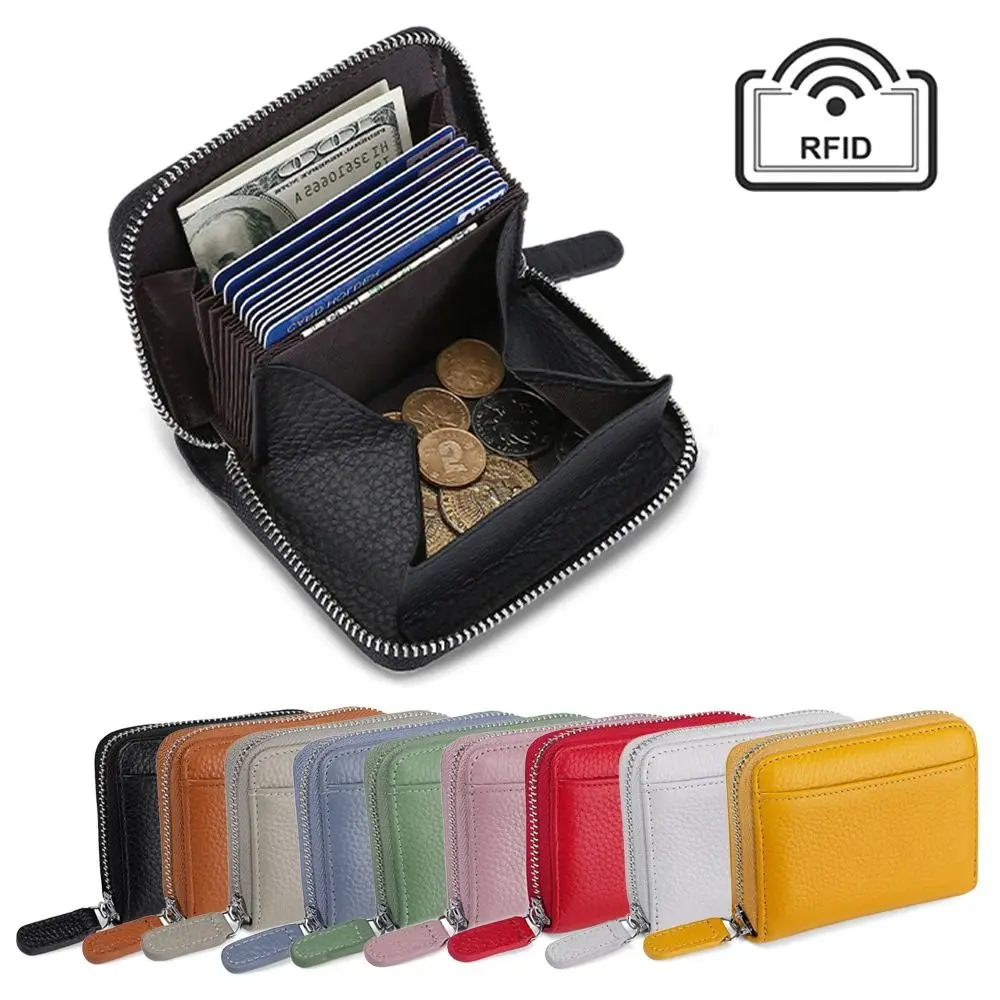 

Anti-theft RFID Organ Card Bag Multifunction Coin Purse Soild Color Credit Card Holders PU Leather Travel Zipper Wallet