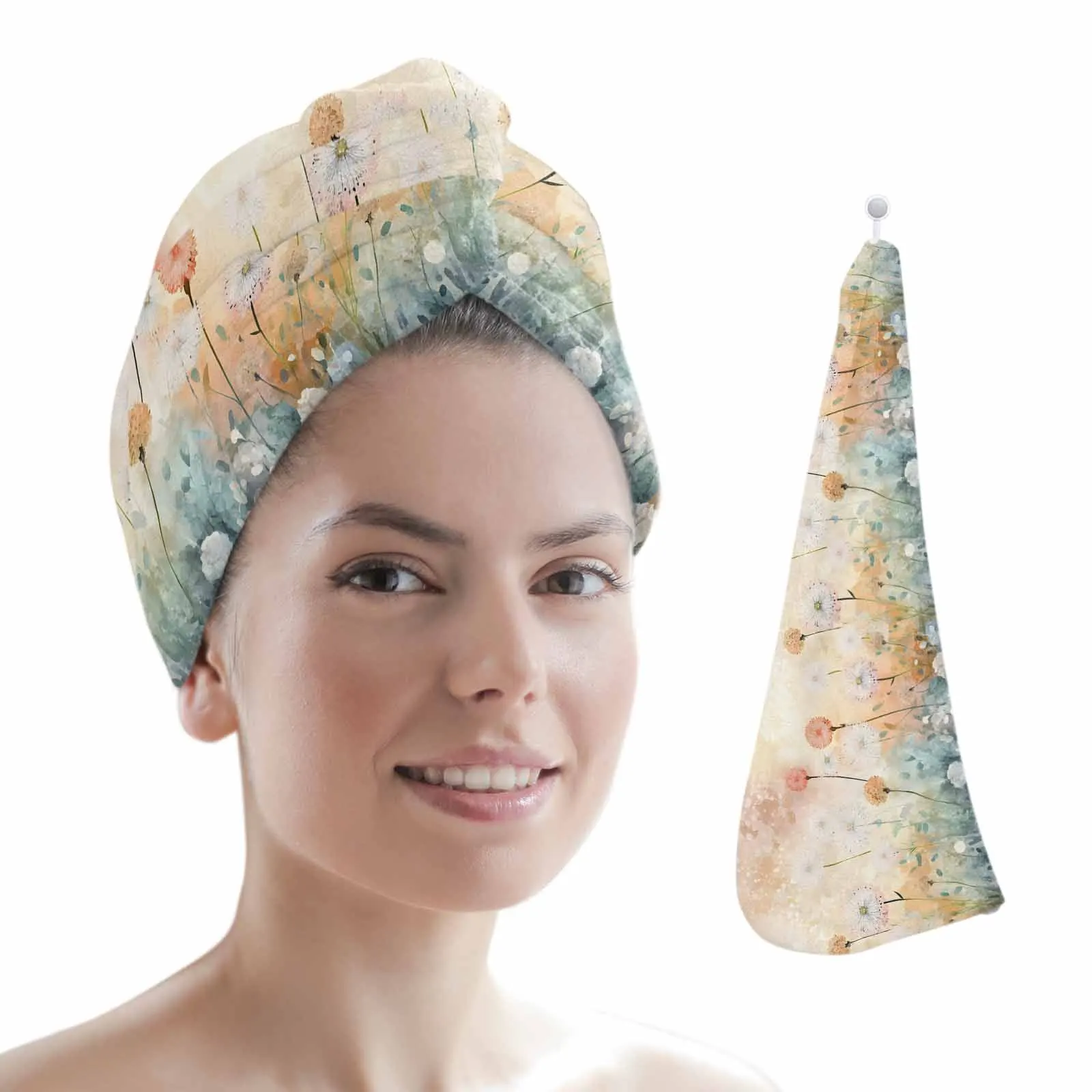 

Spring Dandelion Wildflowers Plant Women Hair Drying Towel Hat Shower Head Turban Quick Dry Hair Cap for Bathroom