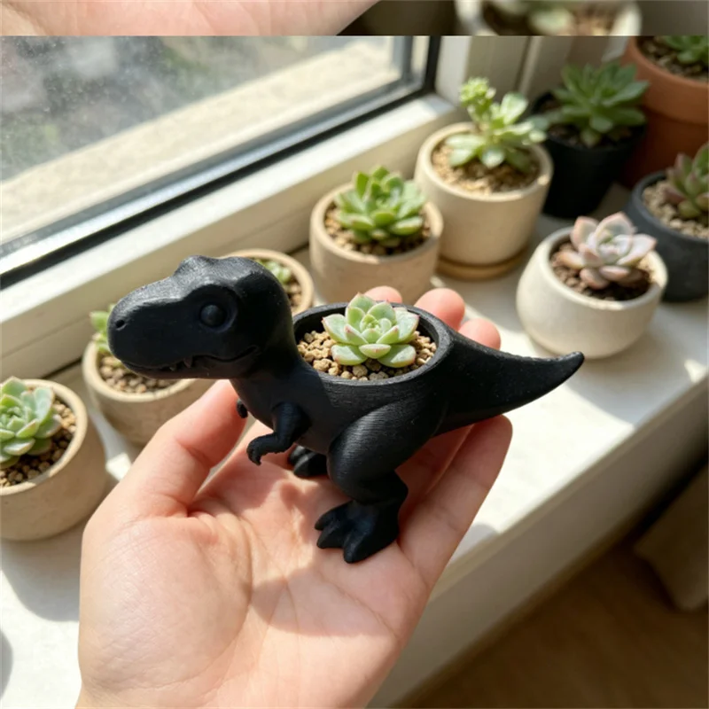 3D printed mini tyrannosaurus rex succulent pot, cute dinosaur small flower pot, decorative plant pot for tabletop or balcony.