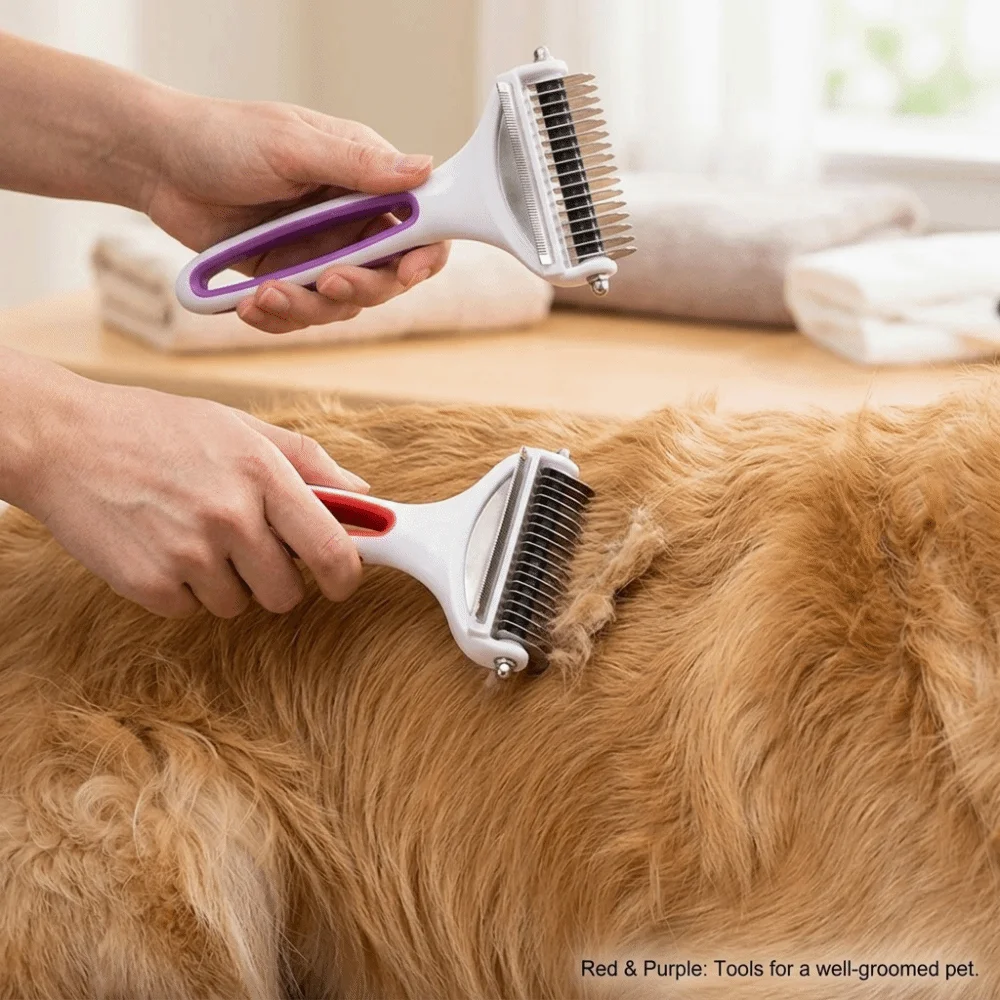 Metal Pin Construction Pet Grooming Comb Straight Sheared Edge Arc Curved Shape Cat Knot Remover Comb Multi Teeth Layout