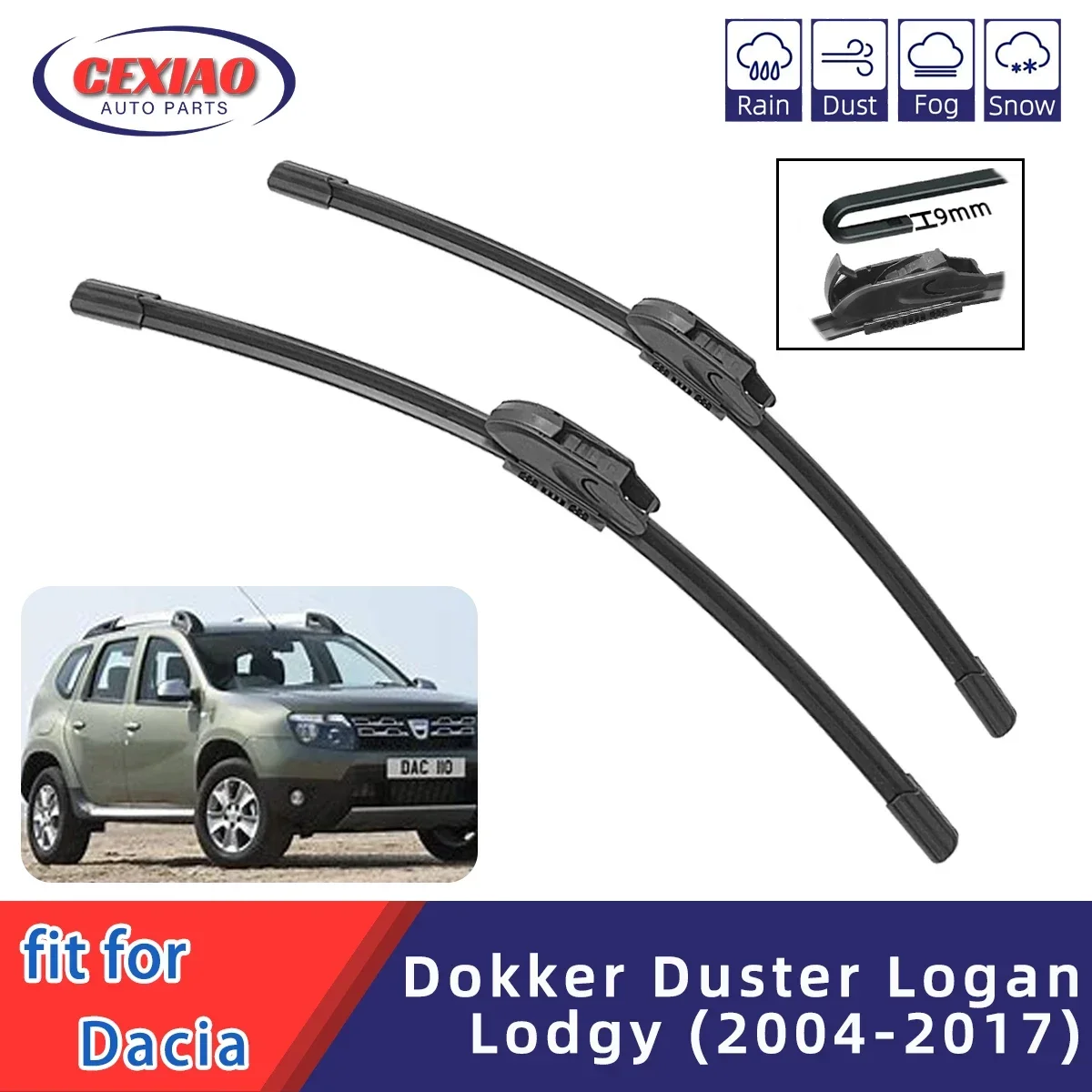 Para Dacia Renault 	 Dokker Duster MK1 Lodgy MK1 Limpador de pára-brisa dianteiro General Motors Multifuncional Dupla tira de borracha limpador