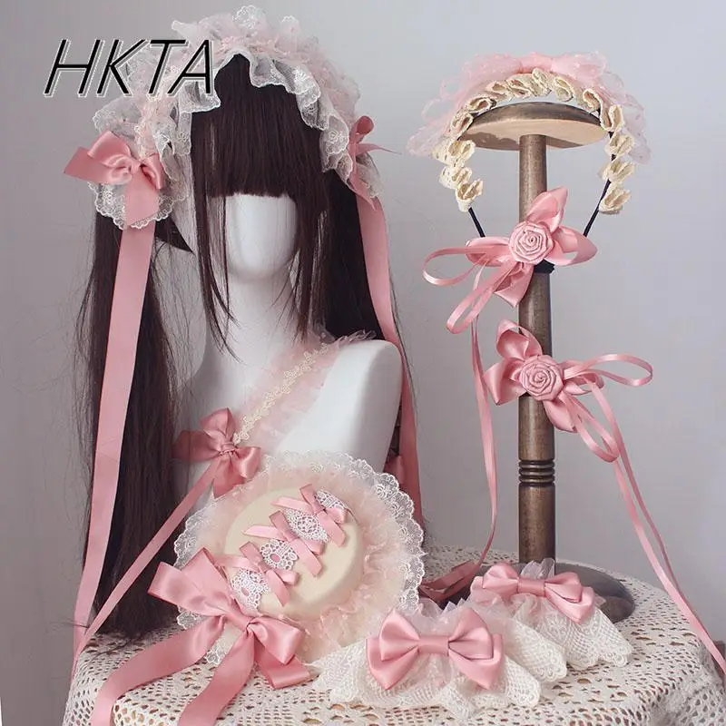 

Милые милые аксессуары для волос для девочек, курящие розовые головные уборы в стиле Лолиты, балетная плоская шляпа, зажимы, повязка на голову с бантом, повязки на голову для женщин Kc