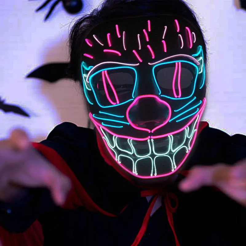 Horror LED Katze Dämon Maske Nachtclub Maskerade Killer Cosplay Kostüm Requisiten Glowing Scary Cat Dämon Maske Mascara Disfraz