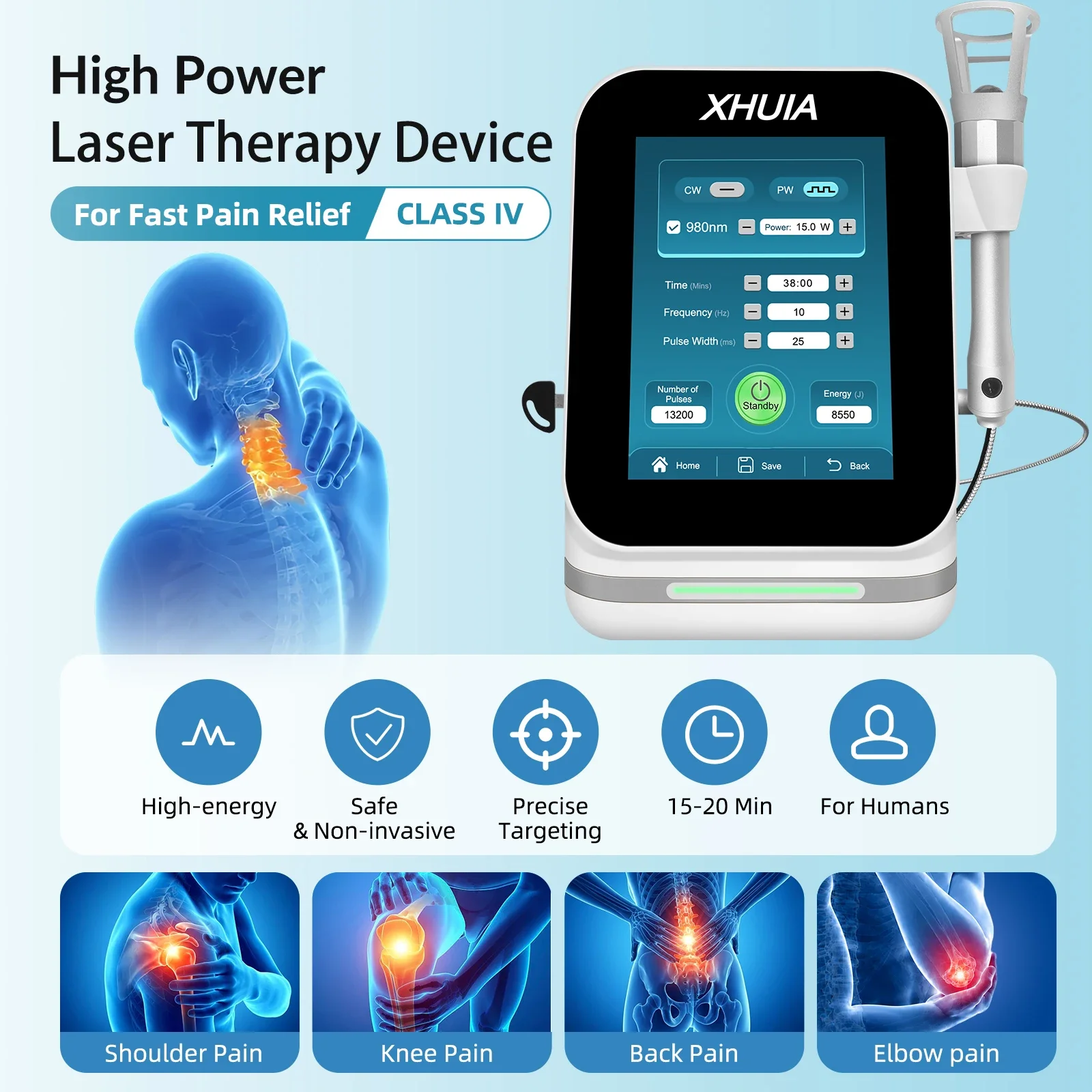 Professional 15W High Power Therapeutic Laser Device for Effective Relief of Knee Joint Pain Bursitis Muscle Strain Treatment