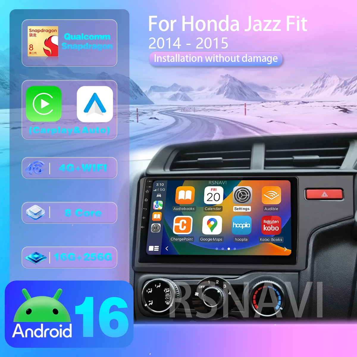 Android 16 Carplay Auto Autoradio Multimedia-Player für Honda Jazz 3 2015-2020 Fit 3 GP GK 2013-2020 DVD GPS BT Snapdragon