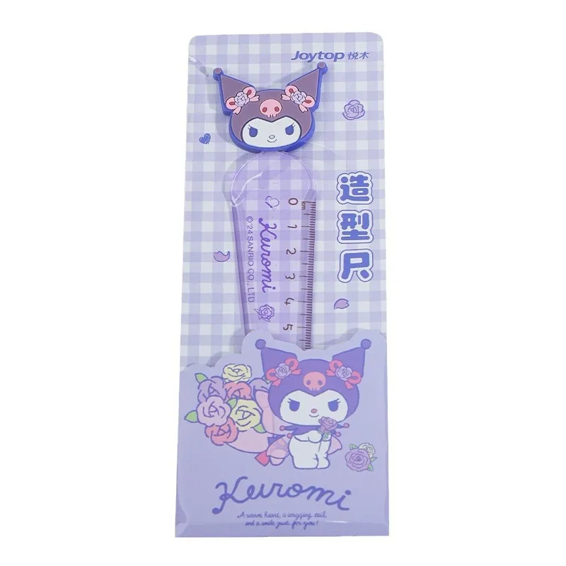 18pcs Sanrio Office Stationery Rubber Ruler Straightedge Cartoon Kuromi Cinnamoroll Transparent Student Measuring Tool Ruler