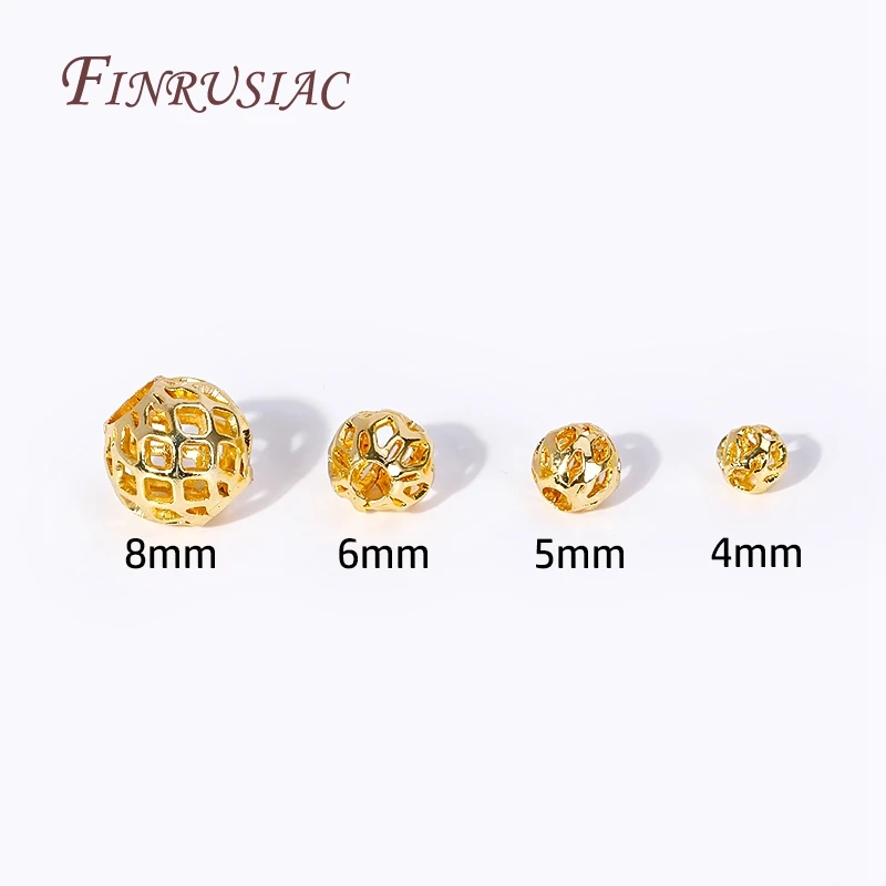 4/5/6/8MM Messing Runde Hohl Spacer Perlen 18K Gold Überzogene Separator Perlen armband Perlen Hohe Qualität DIY Schmuck Zubehör