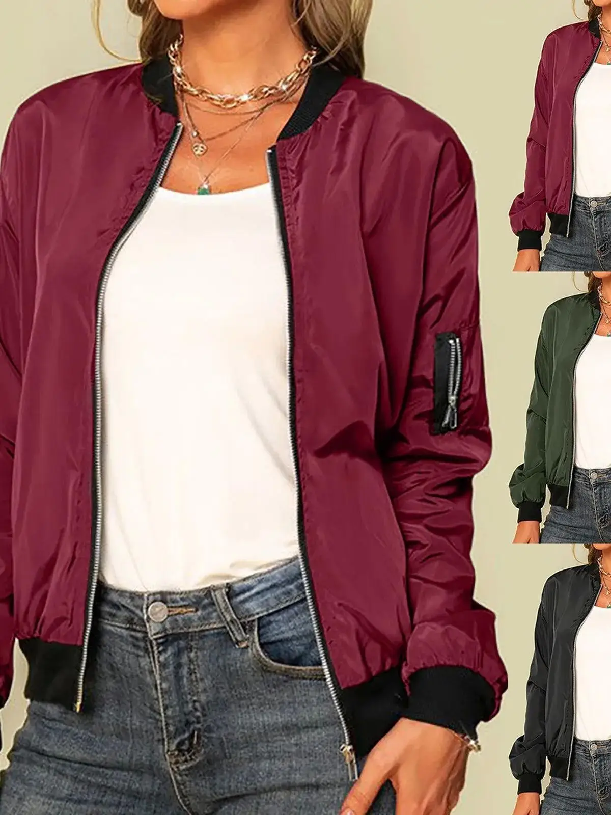 

Street Sle Свободный крой Long Sve Pure Color Jaet на молнии Женская повседневная модная верхняя одежда Осенний сезон Обычная длина