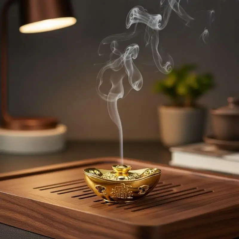 Small Rose Yuanbao Shaped Incense Burner Feng Shui Decor Ceramic Aromatherapy Scented Holder for Home Office Housewarming Gift