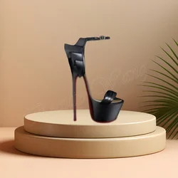 Black Pleated Platform Sandals Ankle Buckle Spike Heel Open Toe High Heel Shoes for Women High Heel 2024 Zapatillas Mujer