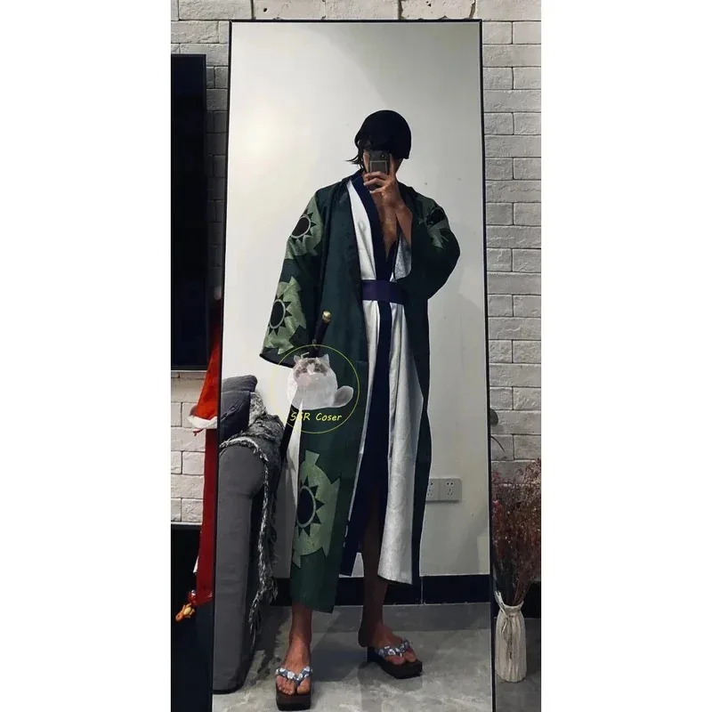 Anime Roronoa Zoro Cosplay Costume Wano Kuni Country Kimono Robe Zoro Wig Earrings Outfits Halloween Carnival Costume for Men