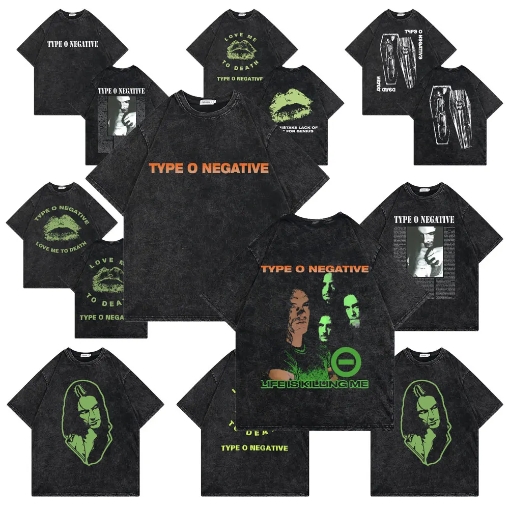 Washed Vintage Type O Negative Life Is Killing Me T Shirt Men's Rock Oversized Cotton T Shirts Men Women Gothic Metal T-shirt