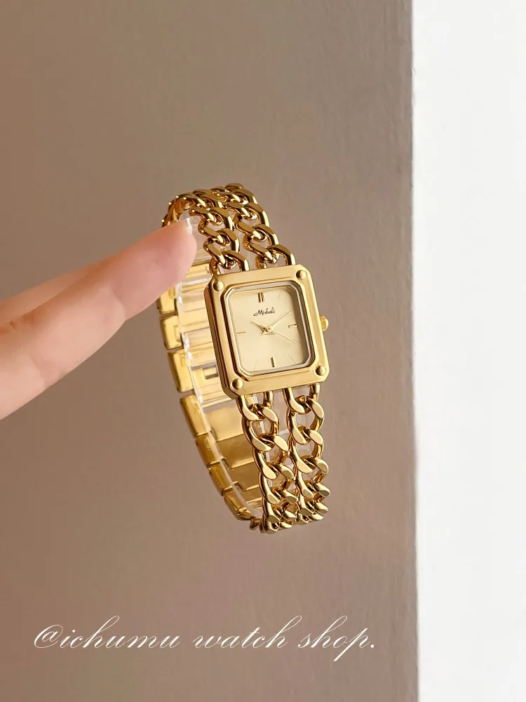 

Exquisite Stainless Steel Women's Quartz Watch Luxury Gold Square Bracelet Ladies' Clocks Gift Watches for Woman