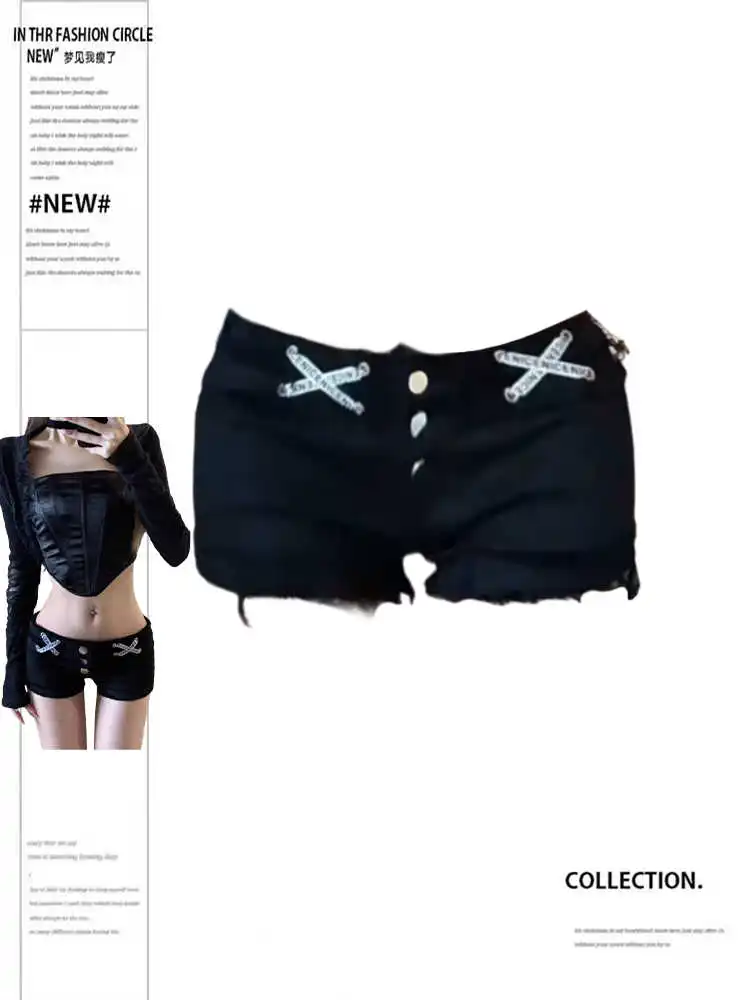 

Summer Women Y2k Streetwear Gyaru Dark Academia Denim Shorts 2000s Japanese Harajuku Low Rise Jean Hot Pants Coquette Idols New