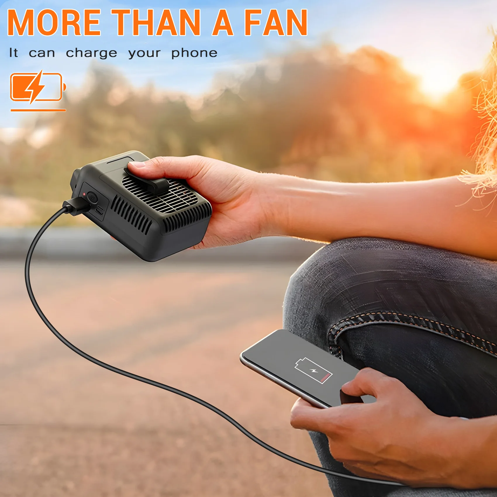 -مشبك خصر قابل لإعادة الشحن A25M على المروحة، مروحة حزام محمولة، مروحة رقبة تعمل بالبطارية، مخرج هواء قابل للتعديل، مروحة تبريد للخارج