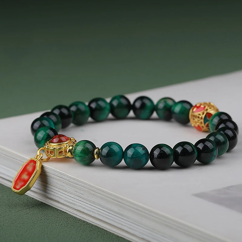 Yonghegong Zodiac Rabbit Guardian Bracelet Tianhe Stone Malachite Amulet HandString Buddha Beads Crystal Jade for Men and Women