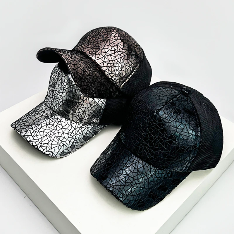 New Unisex Irregular Pattern Sequin Baseball Hats Travel Breathable Personal Sunshade Outdoor Mesh Caps Versatile Fashion Retro