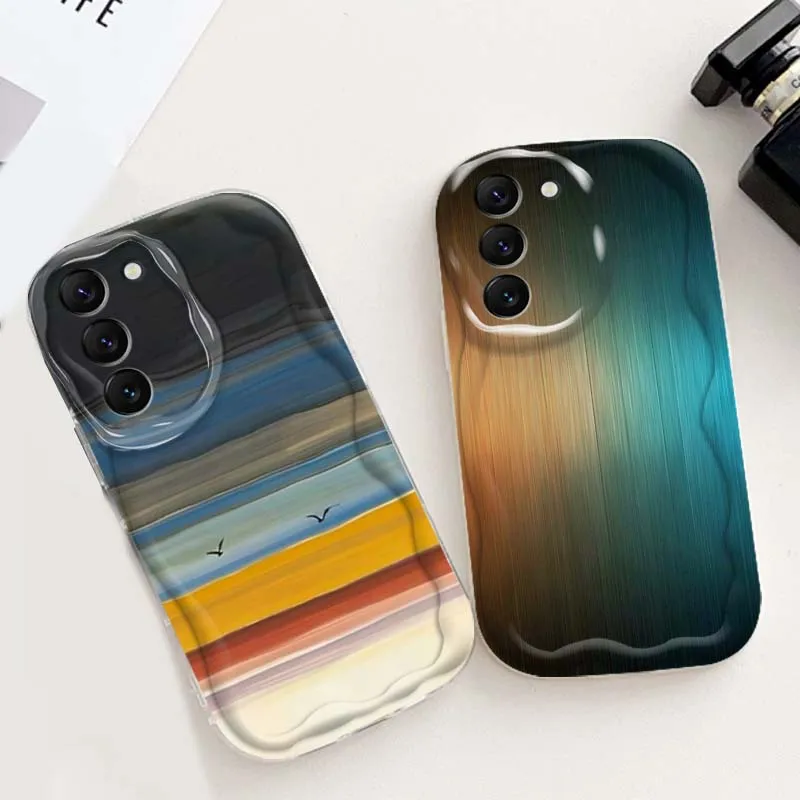 

Art Glossy Gradient Color Phone Case For Samsung S25 S24 S23 S22 S21 S20 A04 A05s A05 A06 Ultra Plus FE 5G Wave Oil