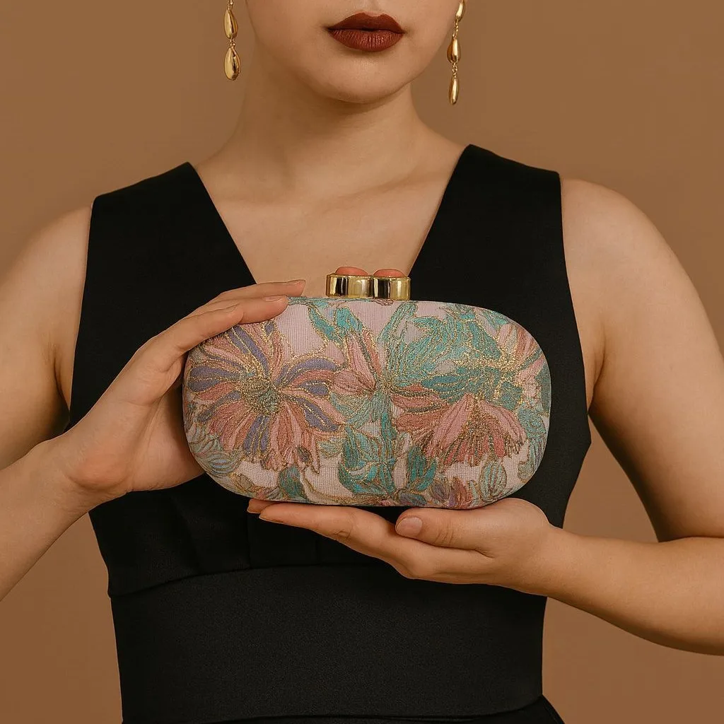 Retro Chinese Style Print Small Clutch Ladies Chain Shoulder Bag Crossbody Fashion Fine Blue Green White Women's Metal Handbags