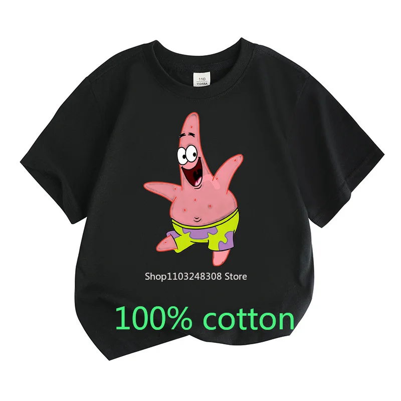 100%Cotton Patrick Star  T-shirt   Children Round Neck Short-sleeved Boys Girls  Fashion Kids Clothes Top 2-15Y