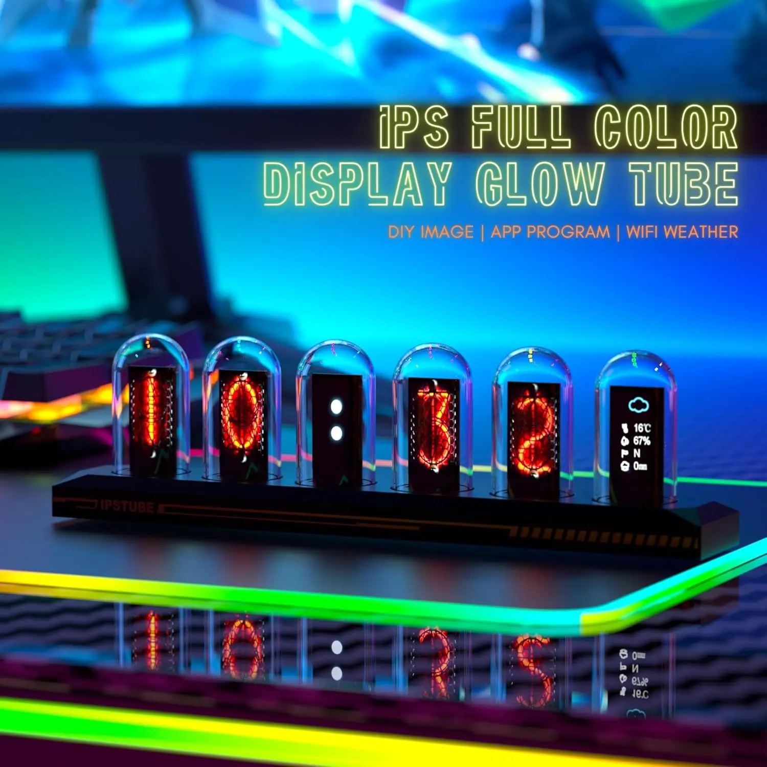 DIY LED Nixie Tube Clock RGB IPS Color Screen Digital Clock Glows WIFI Analog Clocks For Esports Game Desktop Decor Gift Idea