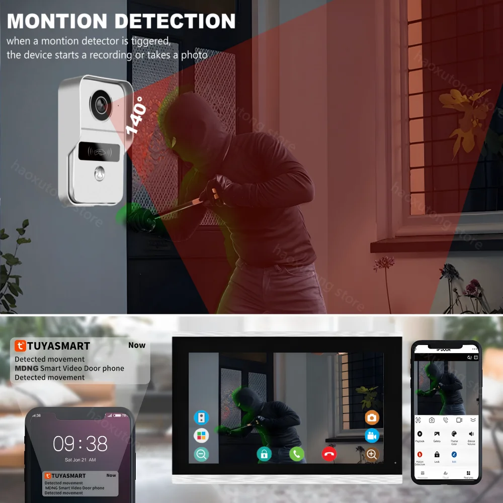 Sistema de intercomunicación de entrada de vídeo Wifi inalámbrico inteligente Tuya de 10 pulgadas 1080P con timbre Wifi cámara RFID tarjeta