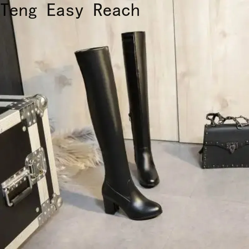 Sexy SlimThigh Boots Women Thick Heel Stretc Long Boots High Heel Over The Knee Boots Slip on Ladies Boot Shoes Big Size 42 43