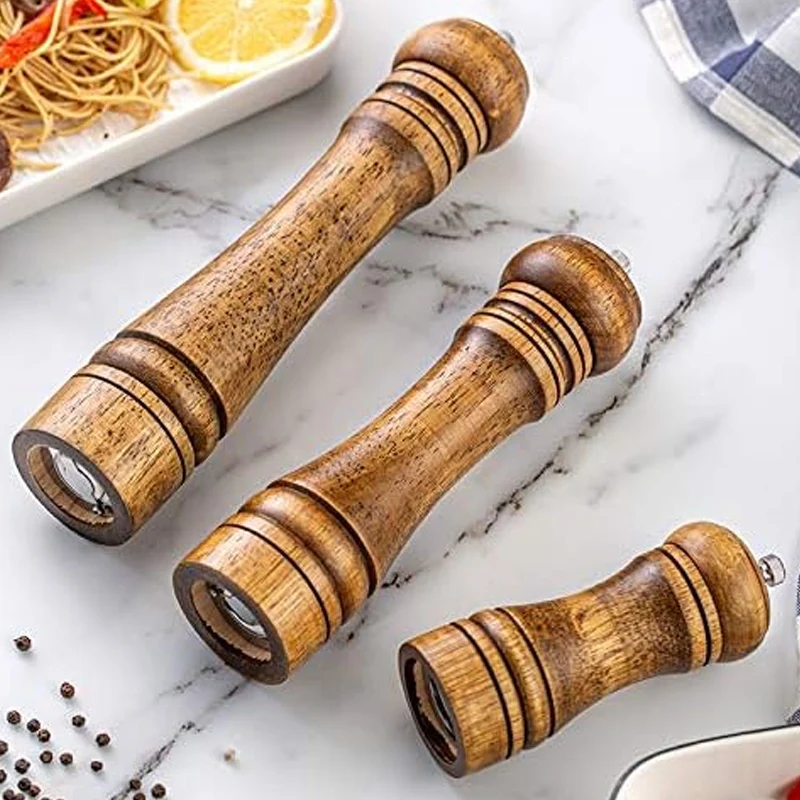 Oak Wood Pepper Mill Grinder, Adjustable Coarseness Manual Spice Mill, Ceramic Grinding Core for Pepper, Salt, Cumin