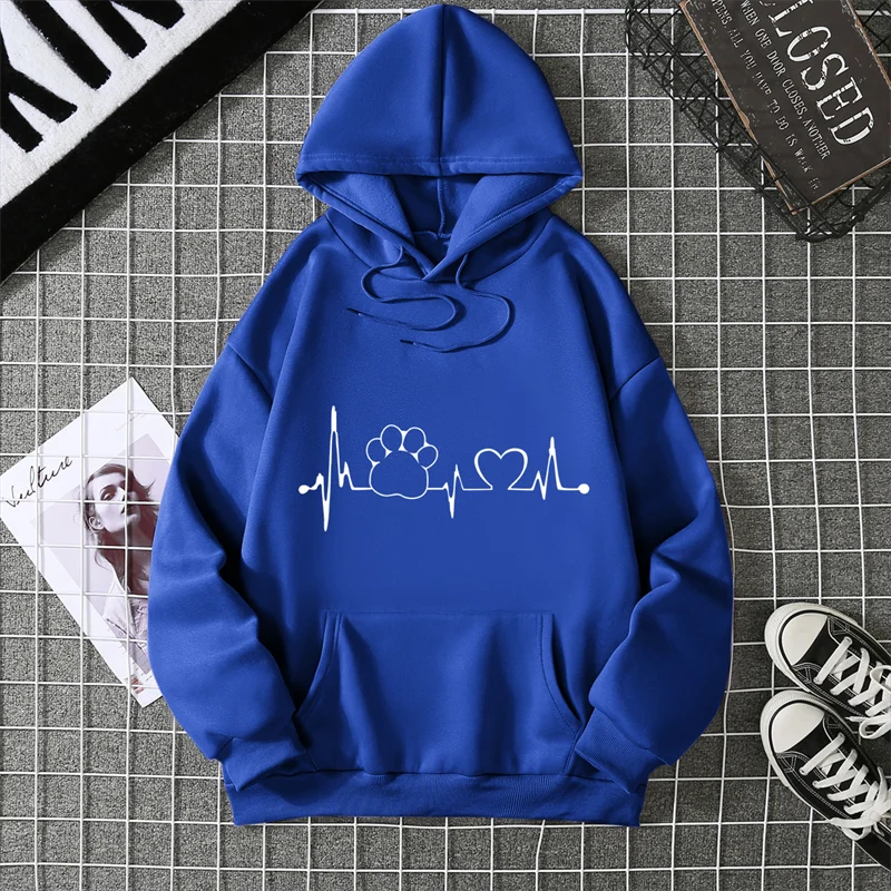 2025 EKG Katze Klaue Herz Einfache Grafik Mit Kapuze Männer Mode Lässig Hoodies Herbst Casual Sweatshirt Lose Oansatz Paar Trainingsanzug