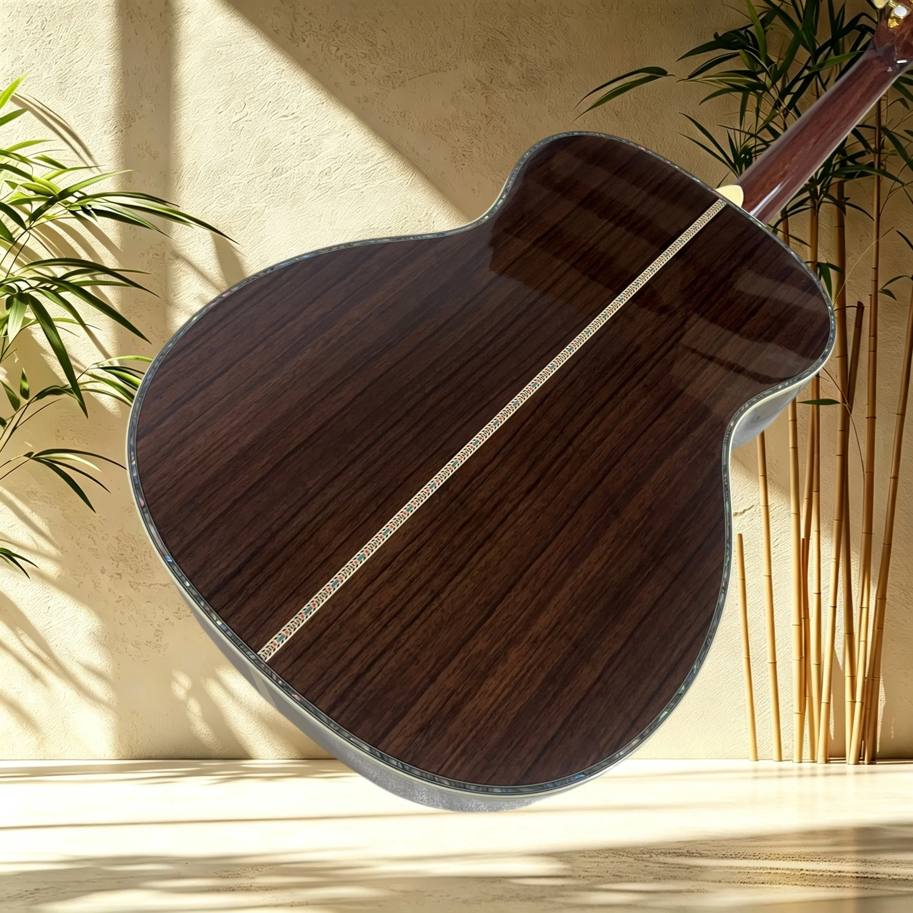39 Inch OM45 Natural Acoustic Guitar Spruce Top Rosewood Back Sides Shell Inlay Singing Fingerstyle Rehearsal Recording Stage