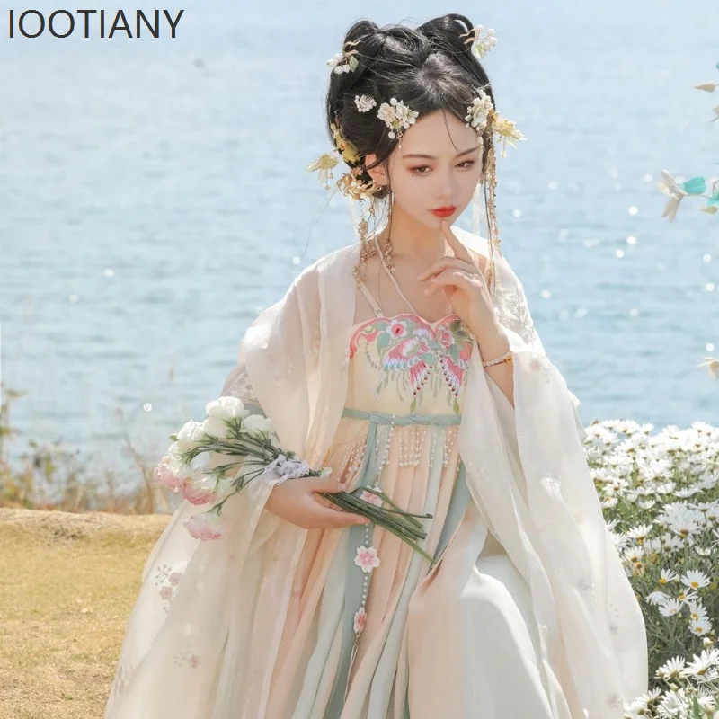 المرأة التقليدية الأميرة التطريز سلالة تانغ هانفو فستان الجنية القديمة زي النمط الصيني الرجعية مرحلة فستان رقص جديد