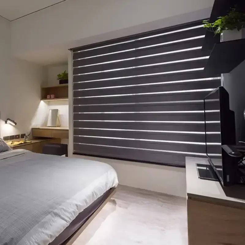 Homekit Alexa Zebra Roller Window Blinds Electric Smart Window Shade Interior Horizontal Double Layer Zebra Blinds Remote