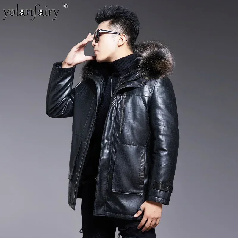 Sheepskin Jacket Men Real Fur Parkas 2023 Winter Kid Lamb Coats Men's Raccoon Fur Hooded Natural Leather and  Fur Jackets FC