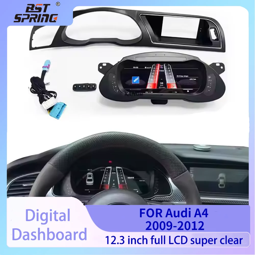 

12.3 inch Car LCD Digital Gauge Cluster Virtual Cockpit For Audi A4 2009-2012 Instrument Dashboard Speedometer Panel