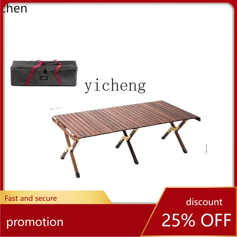 ZMLsolid wood large egg roll table outdoor convenient folding car camping terrace villa camp three fold table home accessories
