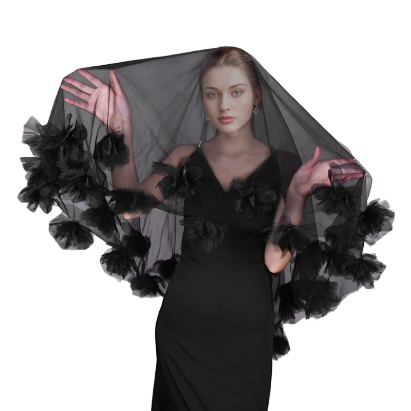 Bridal Veil Black Flowers Veils Short Wedding Veil Bachelorettes Party Veil with Comb for Wedding and Special Occasion