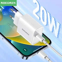 Rocoren GaN-oplader USB Type C PD 20W snellader PD3.0 QC3.0 snel opladen voor iPhone 15 14 Pro Xiaomi Samsung Ultra