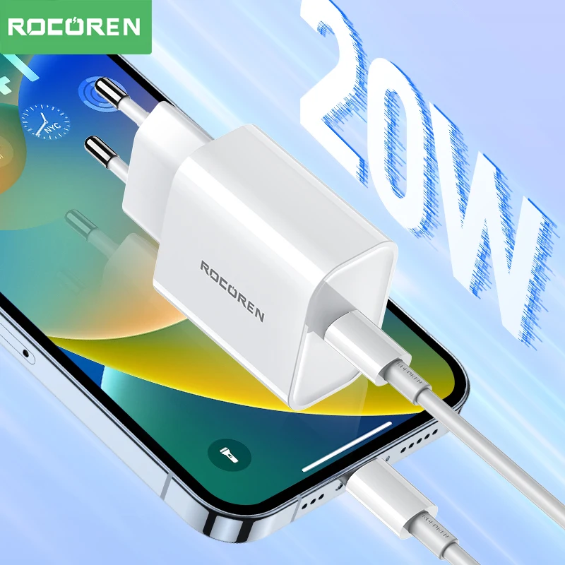 Rocoren GaN Charger USB Type C PD 20W Fast Charging Charger PD3.0 QC3.0 Quick Charge For iPhone 15 14 Pro Xiaomi Samsung Ultra