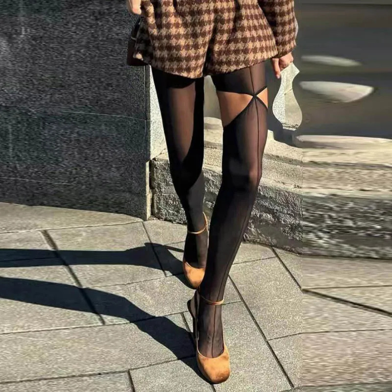 Vertikale Linie Hottie Sexy Strumpfhosen Frauen Asymmetrie Aushöhlen Mesh Strumpf Strumpfhosen Gothic Körper Strümpfe Halloween Kostüme