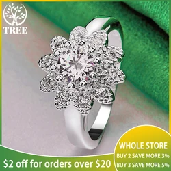 925 Sterling Silver Exquisite Shiny Sunflower Zircon Ring For Women Fashion Party Birthday Engagement Wedding Charm Jewelry Gift